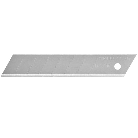 Stanley snap-off utility blade with angled tip and scored sections for easy breaking.