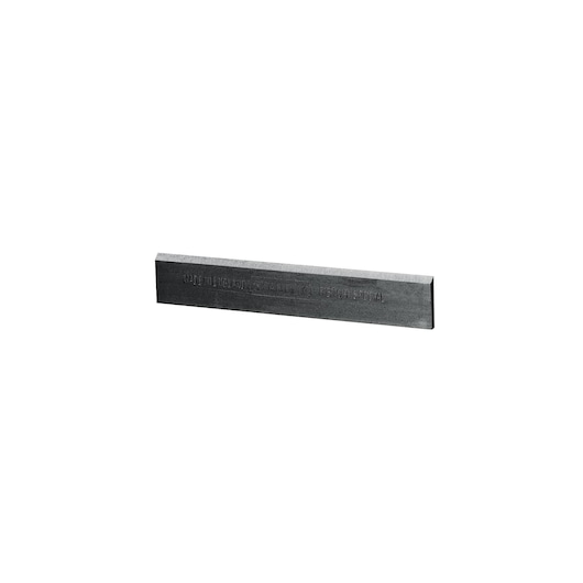 STANLEY 0-12-379 replacement plane blade, rectangular steel, side view, white background.