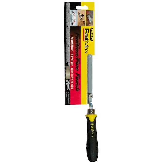 STANLEY 0-15-252 FatMax finish saw with black and yellow handle, front view on white background.