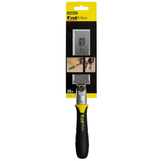 Stanley 0-20-331 FatMax pull saw with black and yellow handle, front angle on white background.