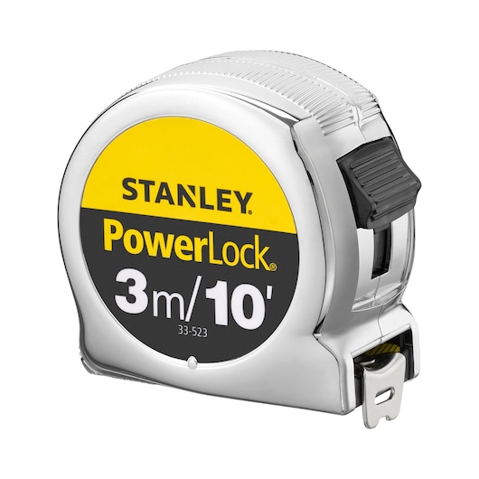 STANLEY 0-33-523 PowerLock tape measure, 3m/10ft, side angle on white background