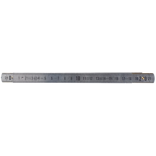 Metal ruler showing centimeter and millimeter markings, suitable for precise measurement tasks.