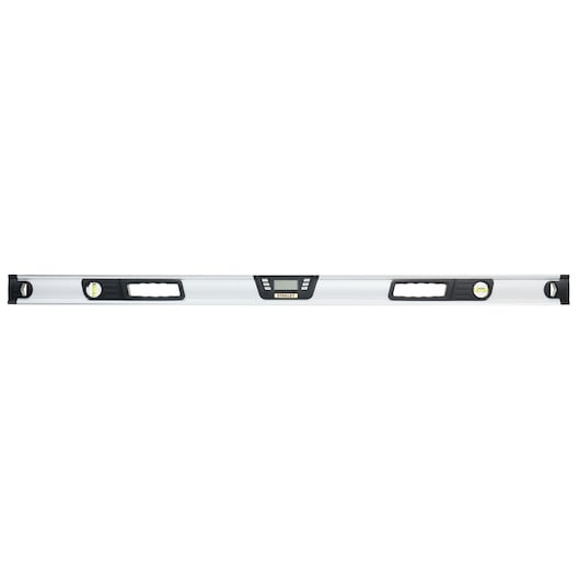 STANLEY 0-42-086 digital spirit level, silver with black accents, front view on white background.