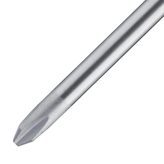 STANLEY 0-65-224 metal Phillips screwdriver shaft close-up, photography on white background.