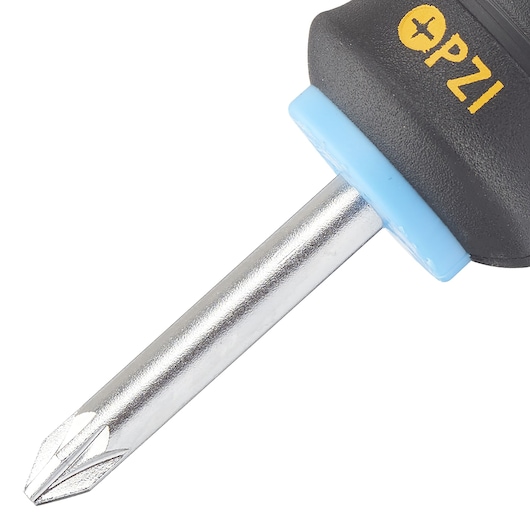 STANLEY 0-65-408 Phillips screwdriver, close-up photo showing silver tip and black handle.