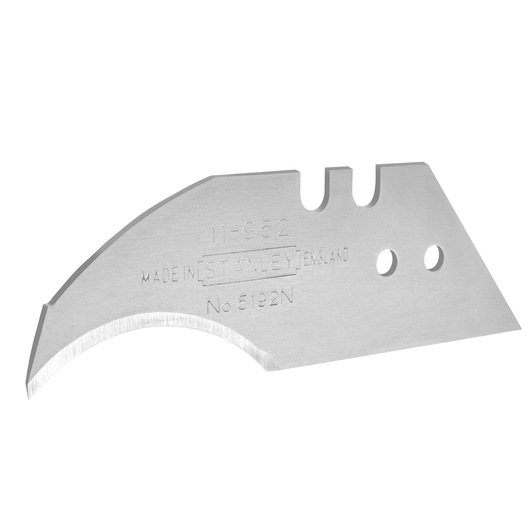 STANLEY 1-11-952 curved utility blade, silver metal, left side product photo on white background.