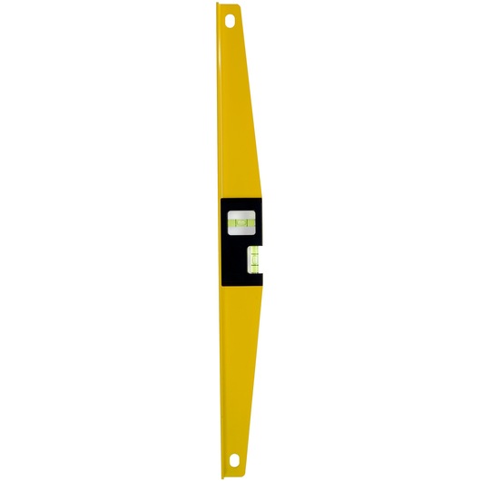 STANLEY 1-42-804 yellow spirit level side view with black center and two bubble vials.
