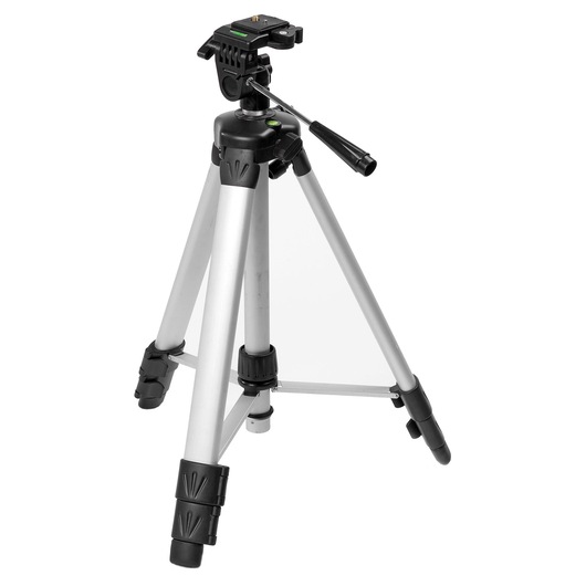 STANLEY 1-77-201 photography tripod, silver with black accents, front angle on white background.