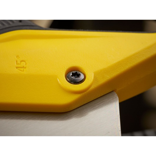 STANLEY 2-15-281 close-up photography of yellow tool handle with 45° marking and metal screw.