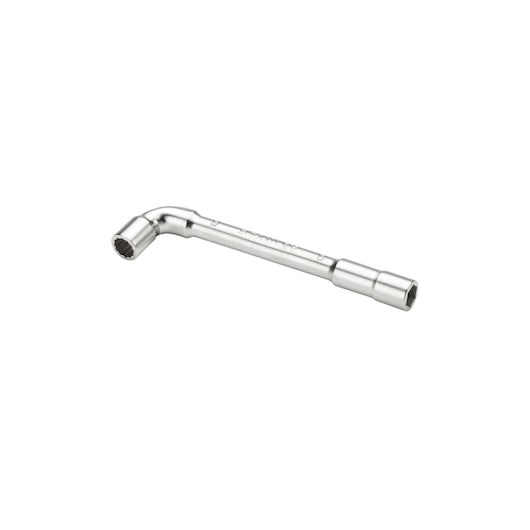 STANLEY 2-86-685 chrome finish L-shaped box wrench, product side view on white background.