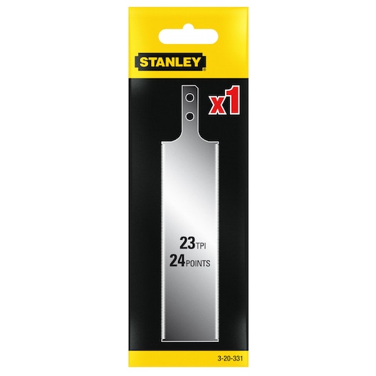 STANLEY 3-20-331 saw blade, 23 TPI, 24 points, single pack, front view on white background.