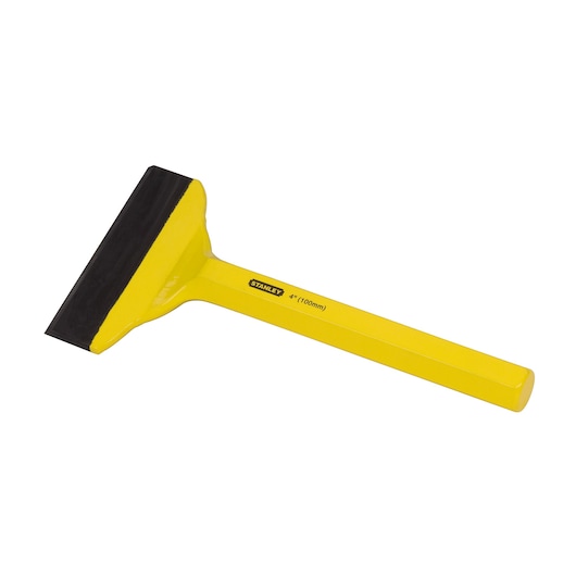 Stanley yellow and black paint scraper with a wide blade and ergonomic handle, 100mm size.