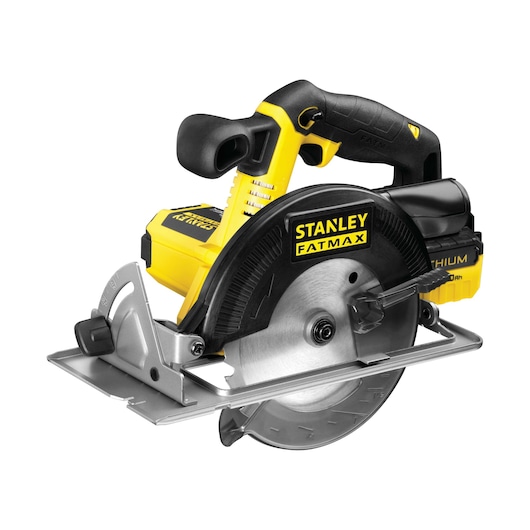 STANLEY FMC660M2 cordless circular saw with yellow and black body, side view on white background.