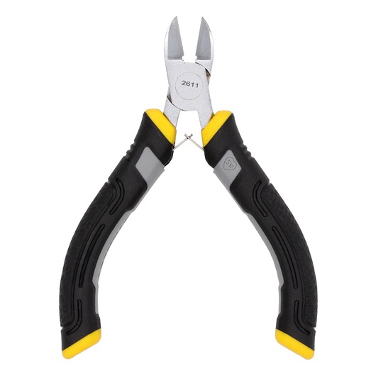 Stanley diagonal cutting pliers with black and yellow grips, shown on a white background.