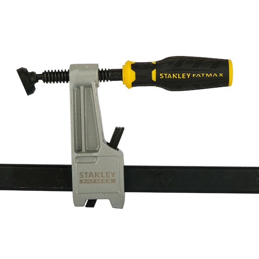 STANLEY FMHT0-83244 bar clamp with yellow and black handle, product side view on white background.