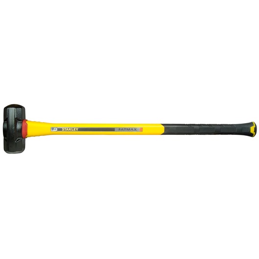 STANLEY FMHT1-56019 sledgehammer with yellow and black fiberglass handle, side view on white background.