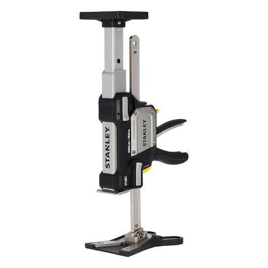 STANLEY FMHT83558-1 support clamp with black and silver body, shown upright on white background.