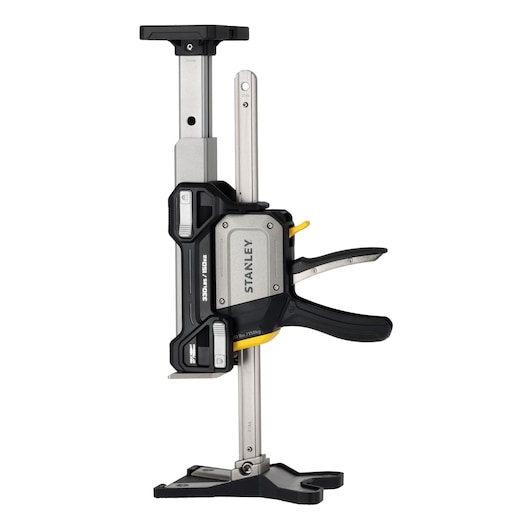 STANLEY FMHT83558-1 photography of heavy duty adjustable clamp in side view with black and silver finish.