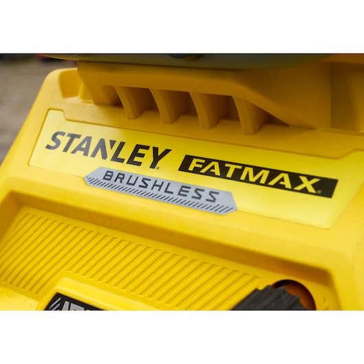 Photo of STANLEY SFMCPW1500B FATMAX brushless yellow product front detail close-up.
