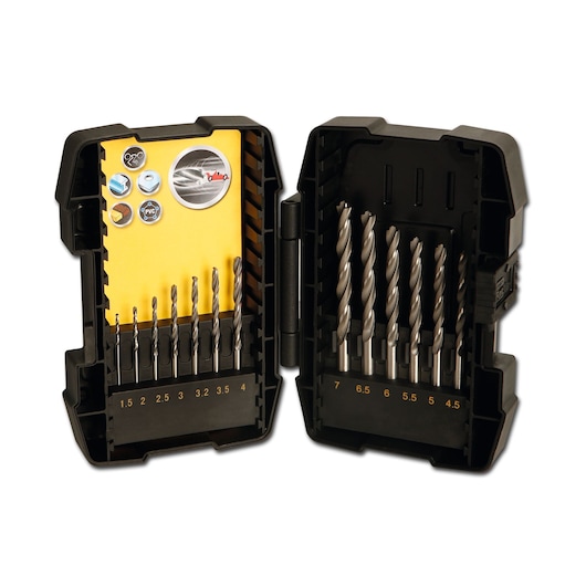 STANLEY STA88100 drill bit set in black plastic case, assorted sizes, open to show bits and size markings.