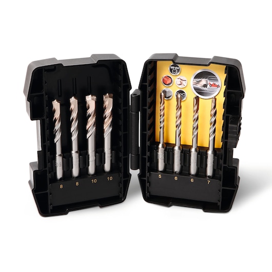 STANLEY STA88101 drill bit set in black hard case, showing seven metal twist drill bits organized by size.