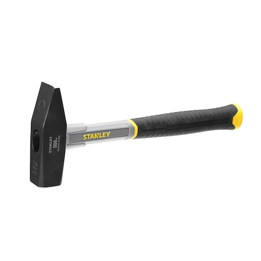 Photo of STANLEY STHT0-51909 club hammer with black-and-yellow handle, angled on white background.