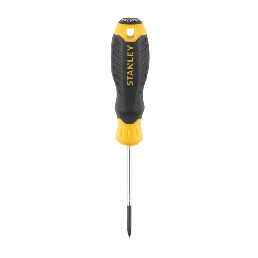 STANLEY STHT16161-0 Phillips screwdriver with black and yellow handle, front angle on white background.