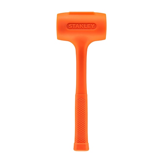 STANLEY STHT57534-0 orange dead blow hammer with textured handle, front view on white background.