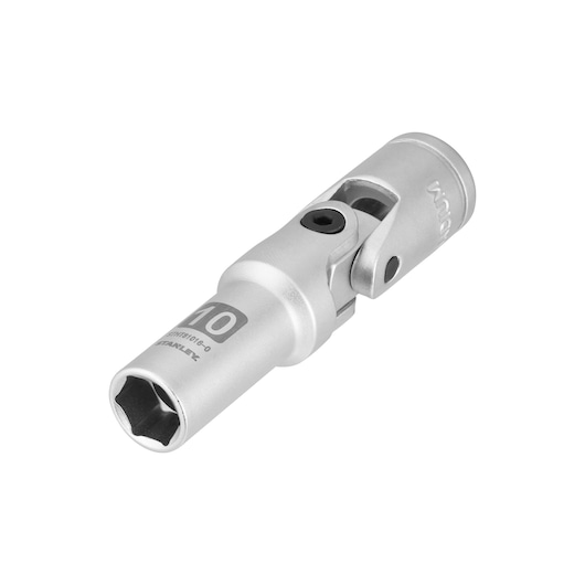 STANLEY STHT81016-0 silver universal joint socket, front angle, tool photography.