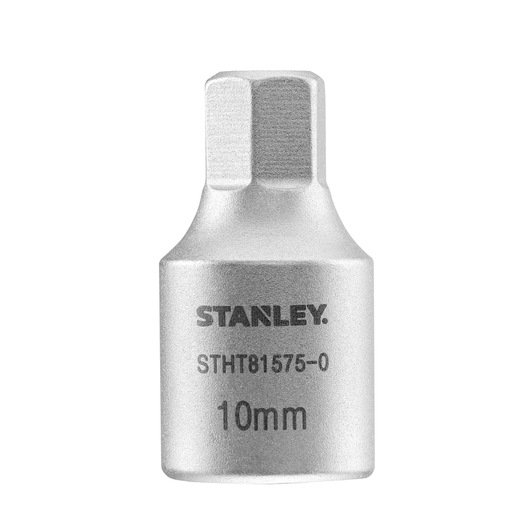 STANLEY STHT81575-0 hex bit socket, 10mm, silver finish, product photo on white background.