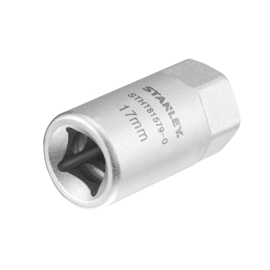 STANLEY STHT81579-0 17mm silver socket, photography, angled view on white background.