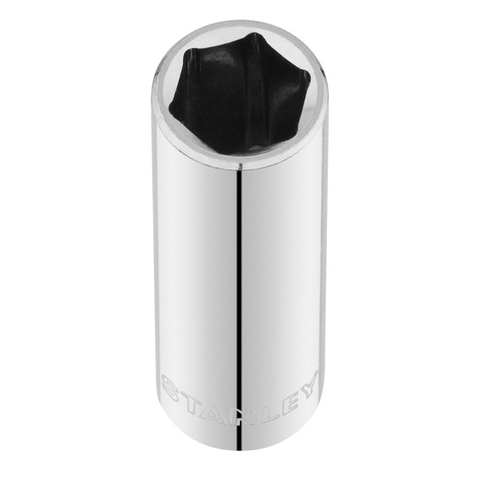 STANLEY STMT86099-0 chrome six-point socket, photographed upright on white background.
