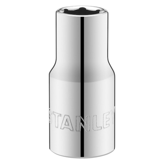 STANLEY STMT86103-0 chrome socket, product photography, front angle, tool accessory.