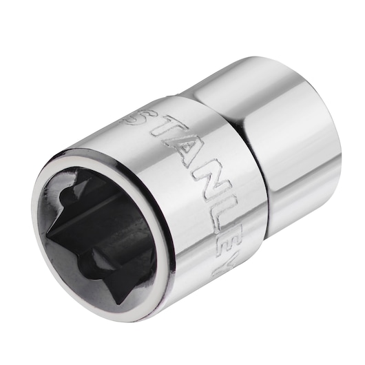 STANLEY STMT86306-0 chrome socket, photography of angled view on white background.
