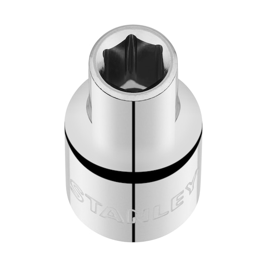STANLEY STMT86509-0 chrome socket tool top view on white background.