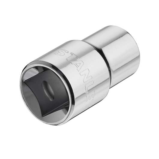 STANLEY STMT86512-0 chrome socket adapter with branding, shown at angle on white background.