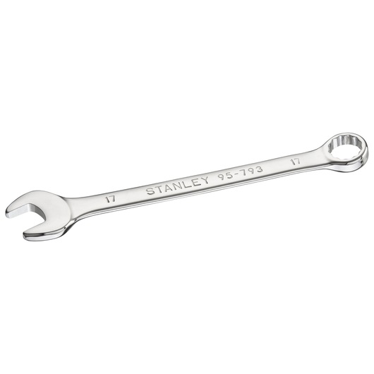 Photo of STANLEY STMT95793-0 combination wrench, chrome finish, 17 mm size, product shown on white background.