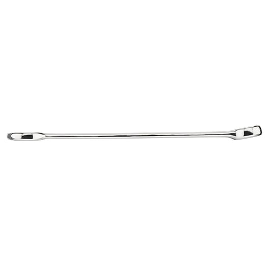 Photo of STANLEY STMT95908-0 chrome-finish pry bar tool, flat with angled ends, top view.