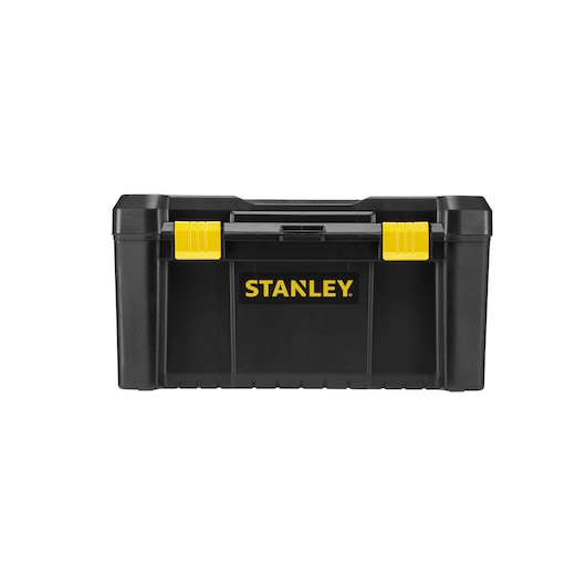 STANLEY STST1-75520 black toolbox with yellow latches, front view, photography product category.