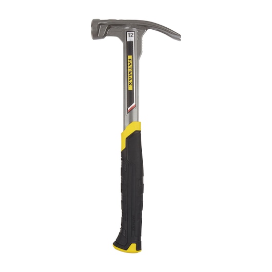 STANLEY XTHT0-51123 claw hammer with black and yellow handle, side view, white background.