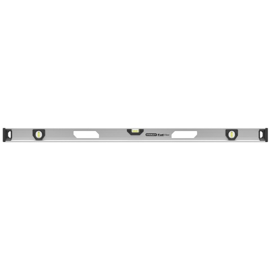 STANLEY XTHT1-42135 spirit level, silver finish, three vials, straight-on angle, photo of hand tool.